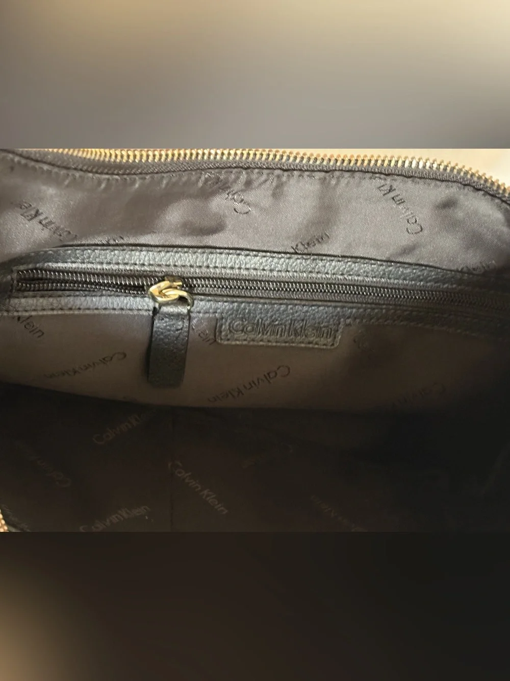 Calvin Klein Black Leather Hobo with Gold Accents